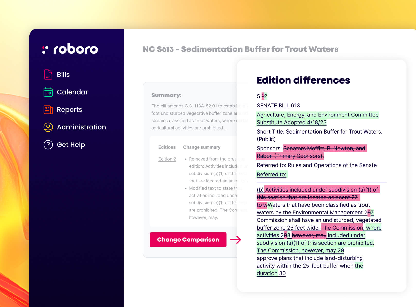 Roboro Tracked Bills list with predictive priority scores